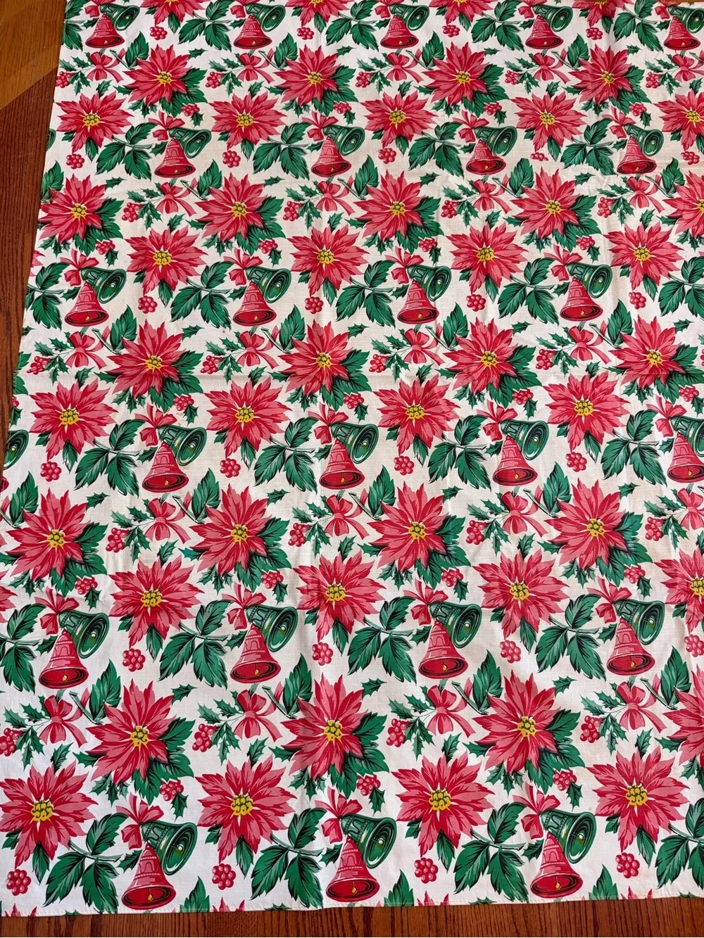 Vintage 1960s vinyl flannel back Christmas tablecloth rectangle 65x51” retro MCM
